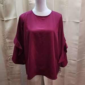 Alfani Dark Pink Ruffle Sleeve Popover Blouse Size Large Petite